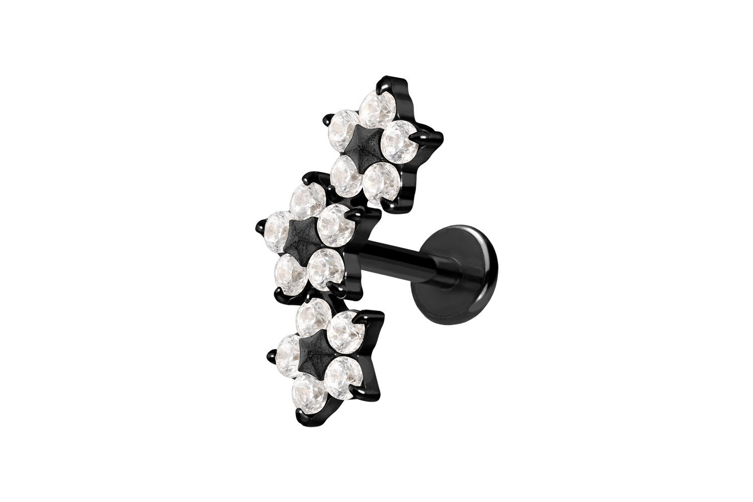 Titan Labret Piercing mit Push Fit 3 KRISTALLBLUMEN